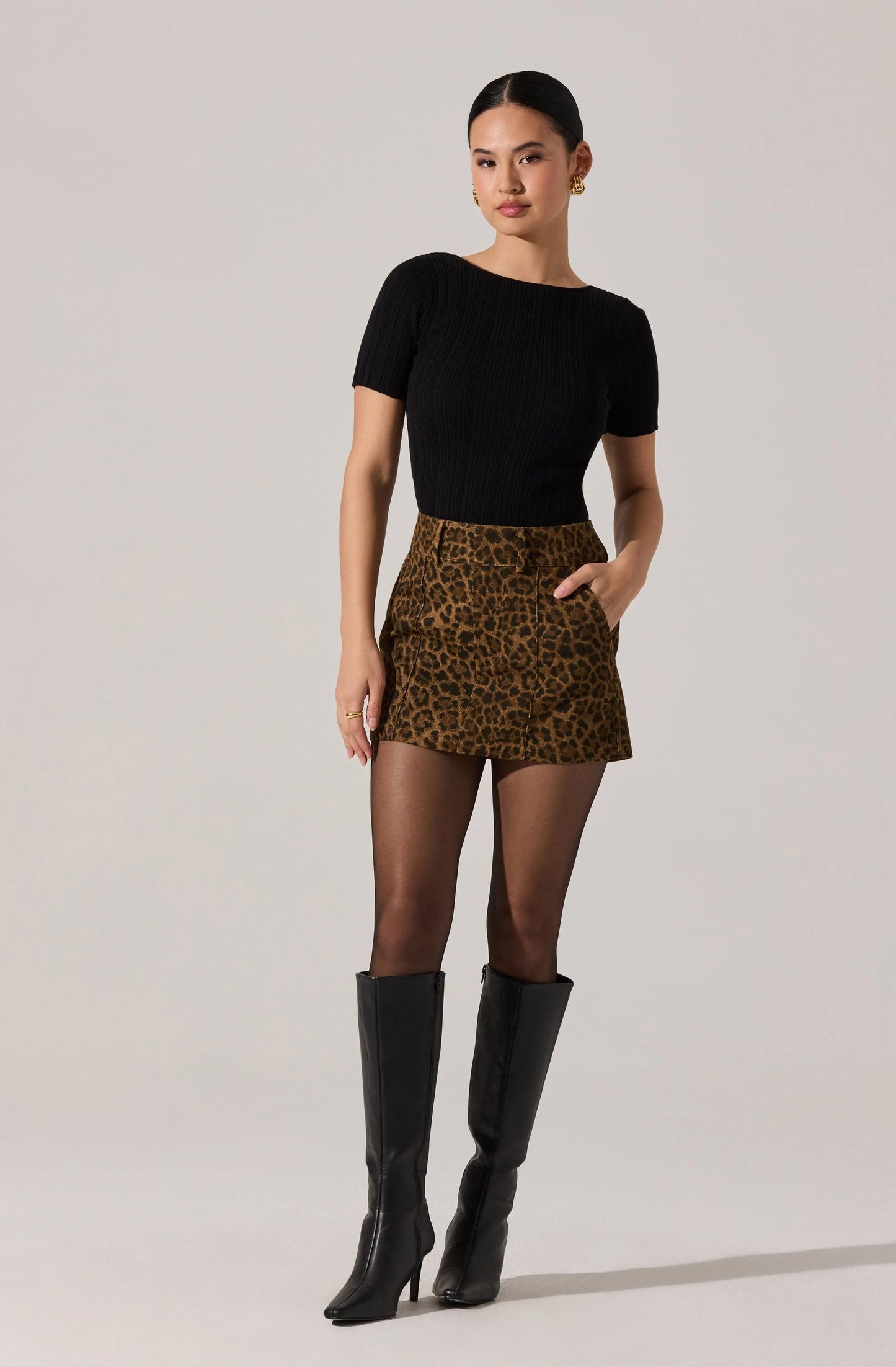 Kairos Denim Cheetah Mini Skirt - Brown Cheetah Print