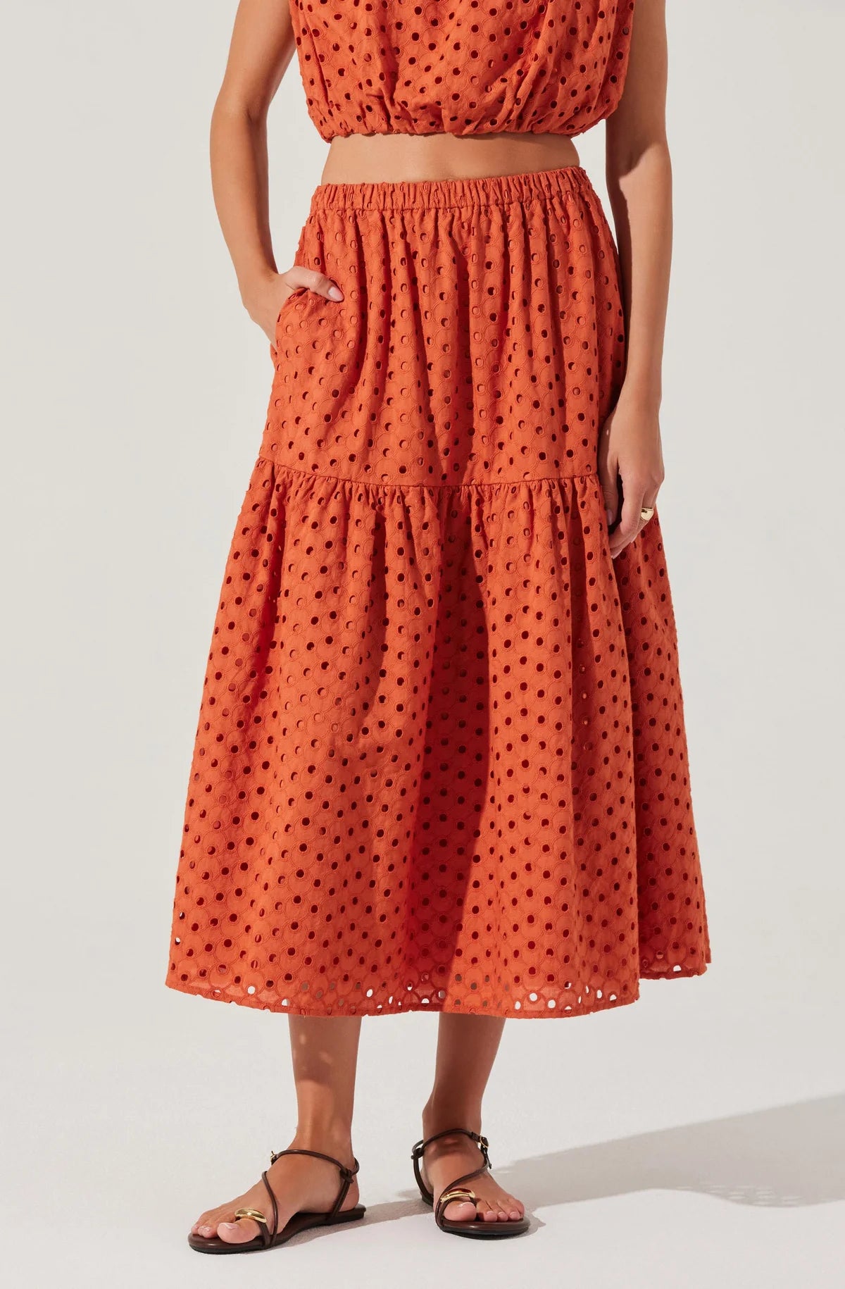 Nalley Eyelet Midi Skirt - Rust