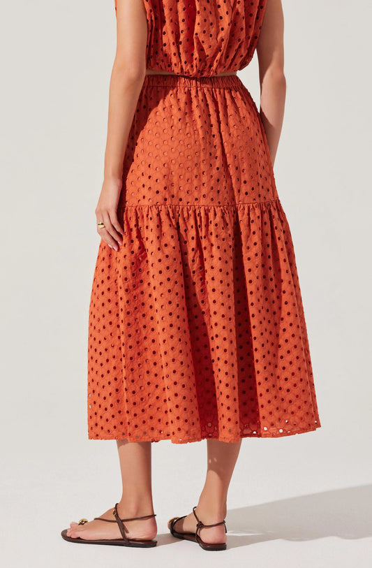Nalley Eyelet Midi Skirt - Rust