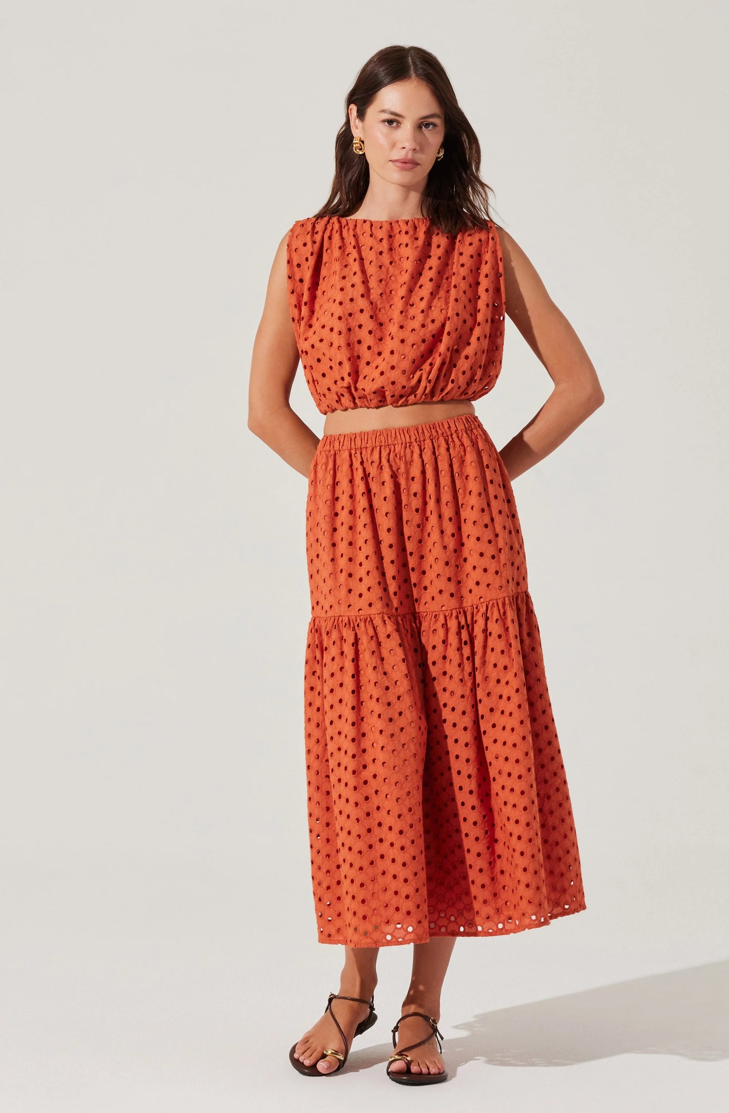 Nalley Eyelet Midi Skirt - Rust