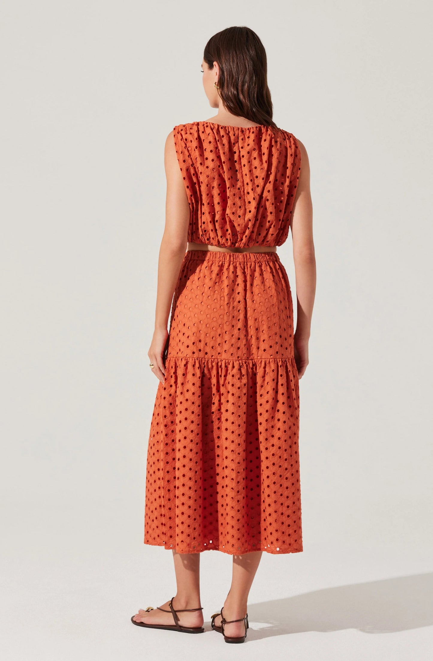 Nalley Eyelet Midi Skirt - Rust
