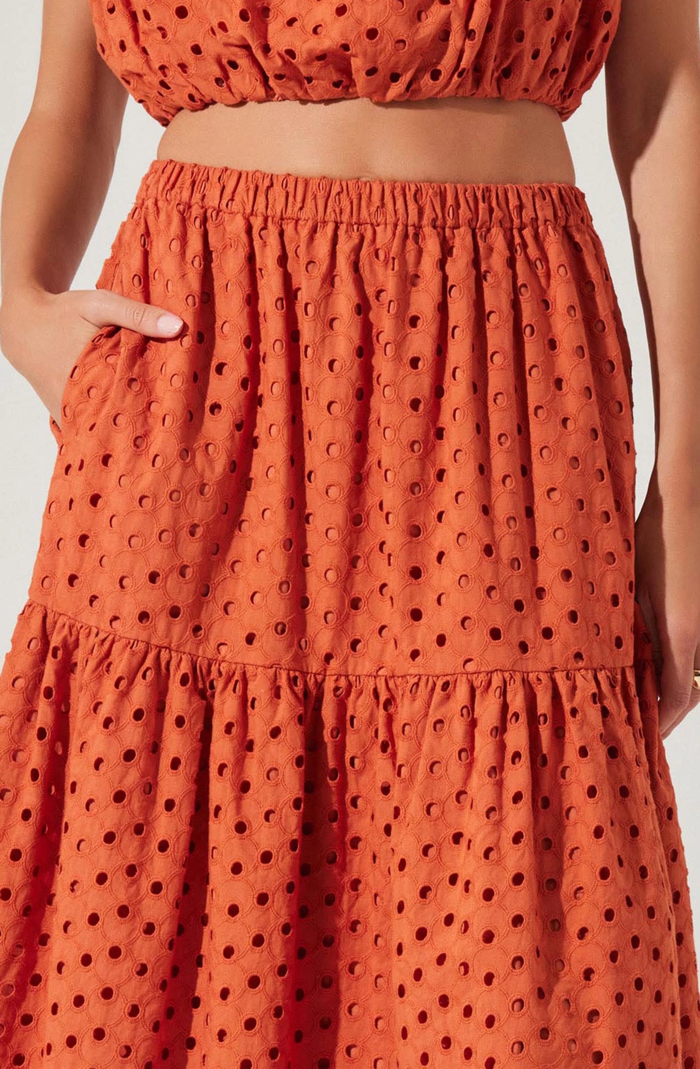 Nalley Eyelet Midi Skirt - Rust