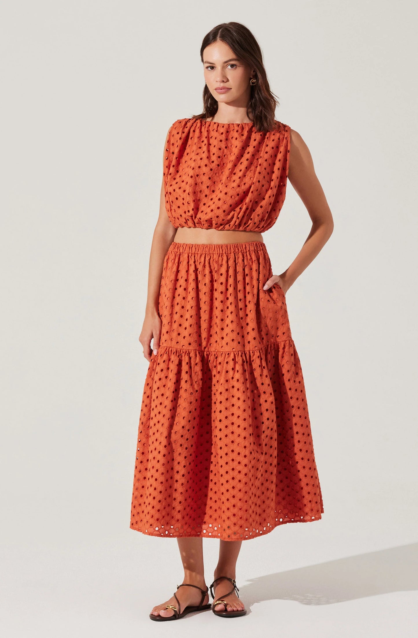 Nalley Eyelet Midi Skirt - Rust
