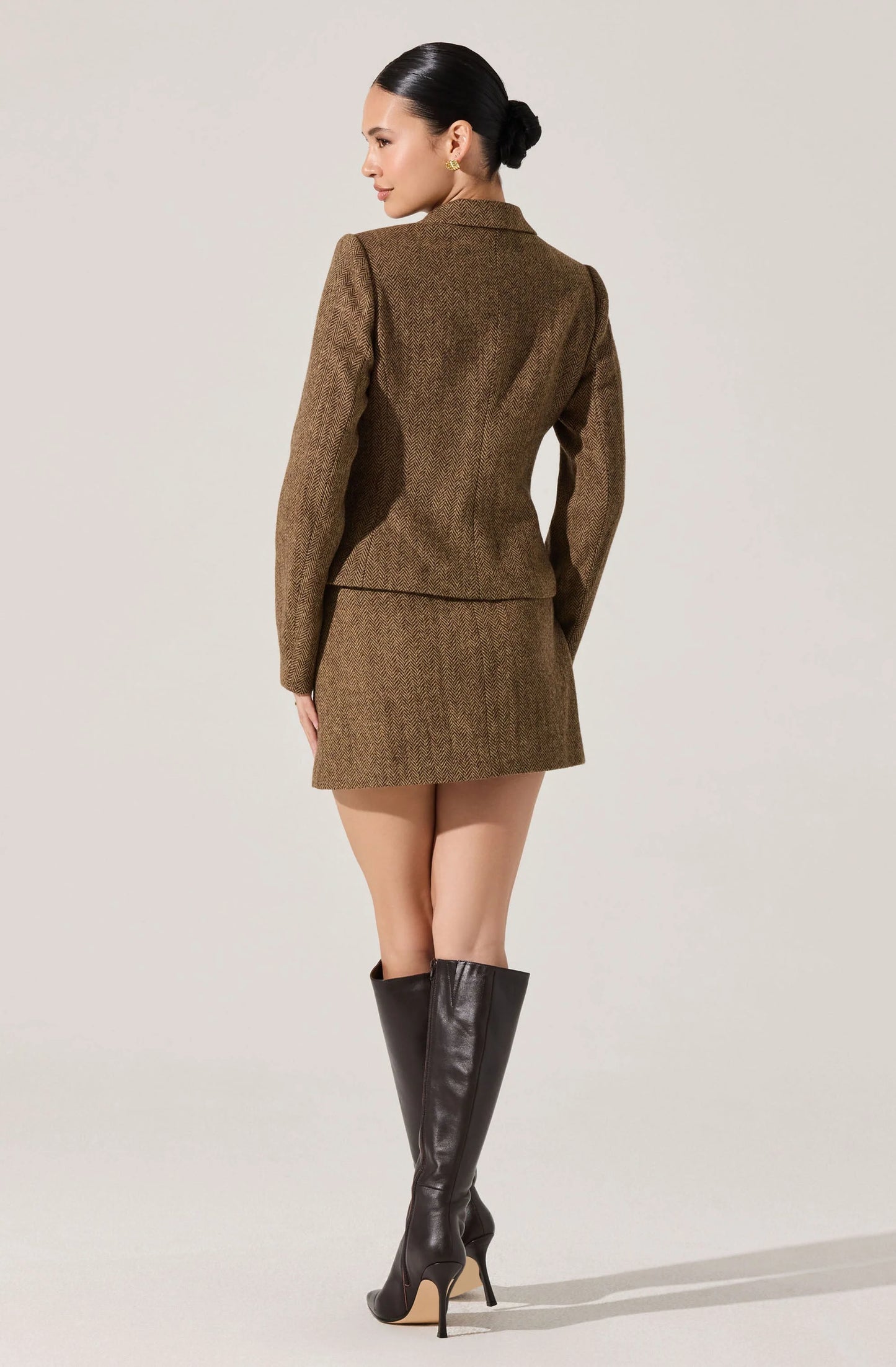 Bella Tailored Mini Skirt - Brown Herringbone