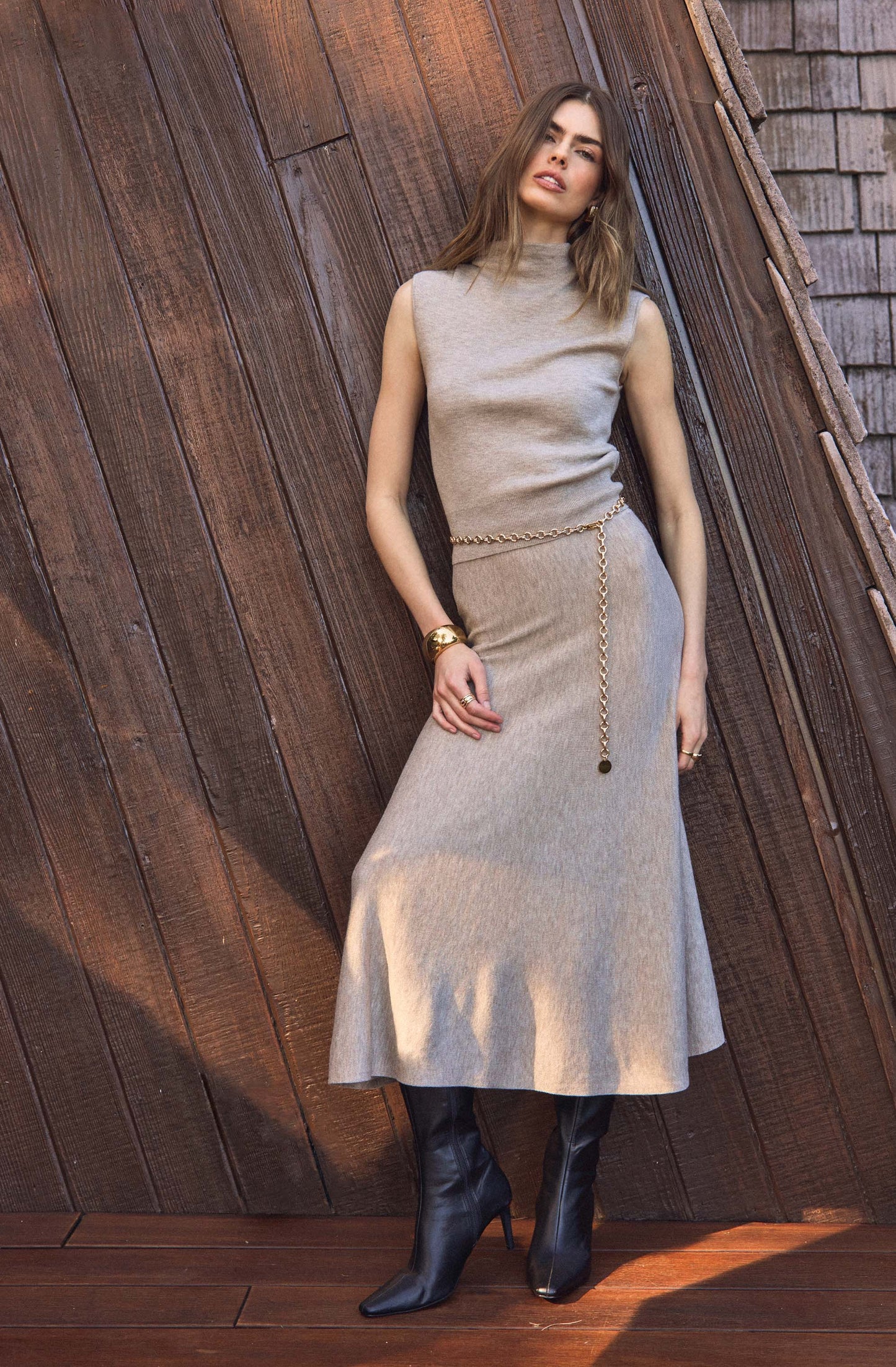 Deora Midi Sweater Skirt - Taupe
