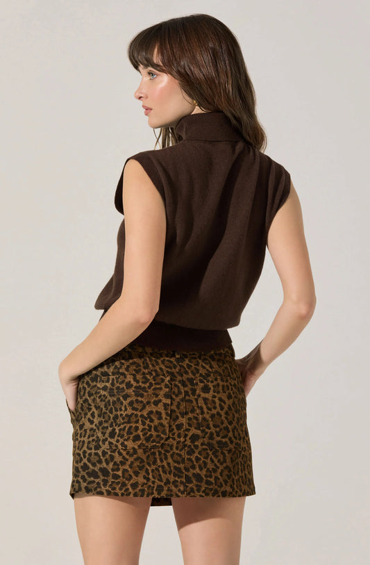 Avah Sleeveless Turtleneck Sweater - Brown