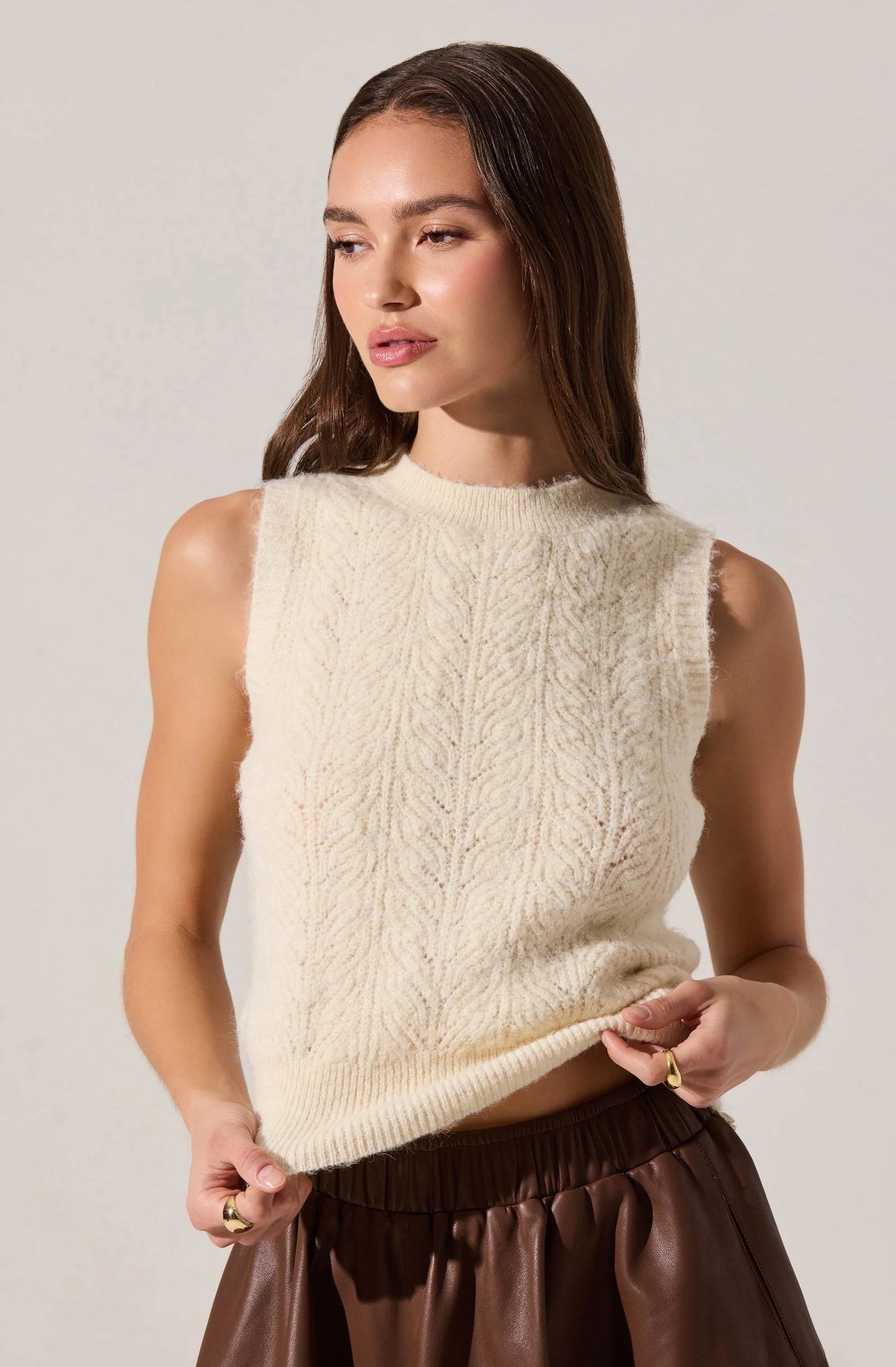 Pernille Cable Knit Sweater Tank - Vanilla