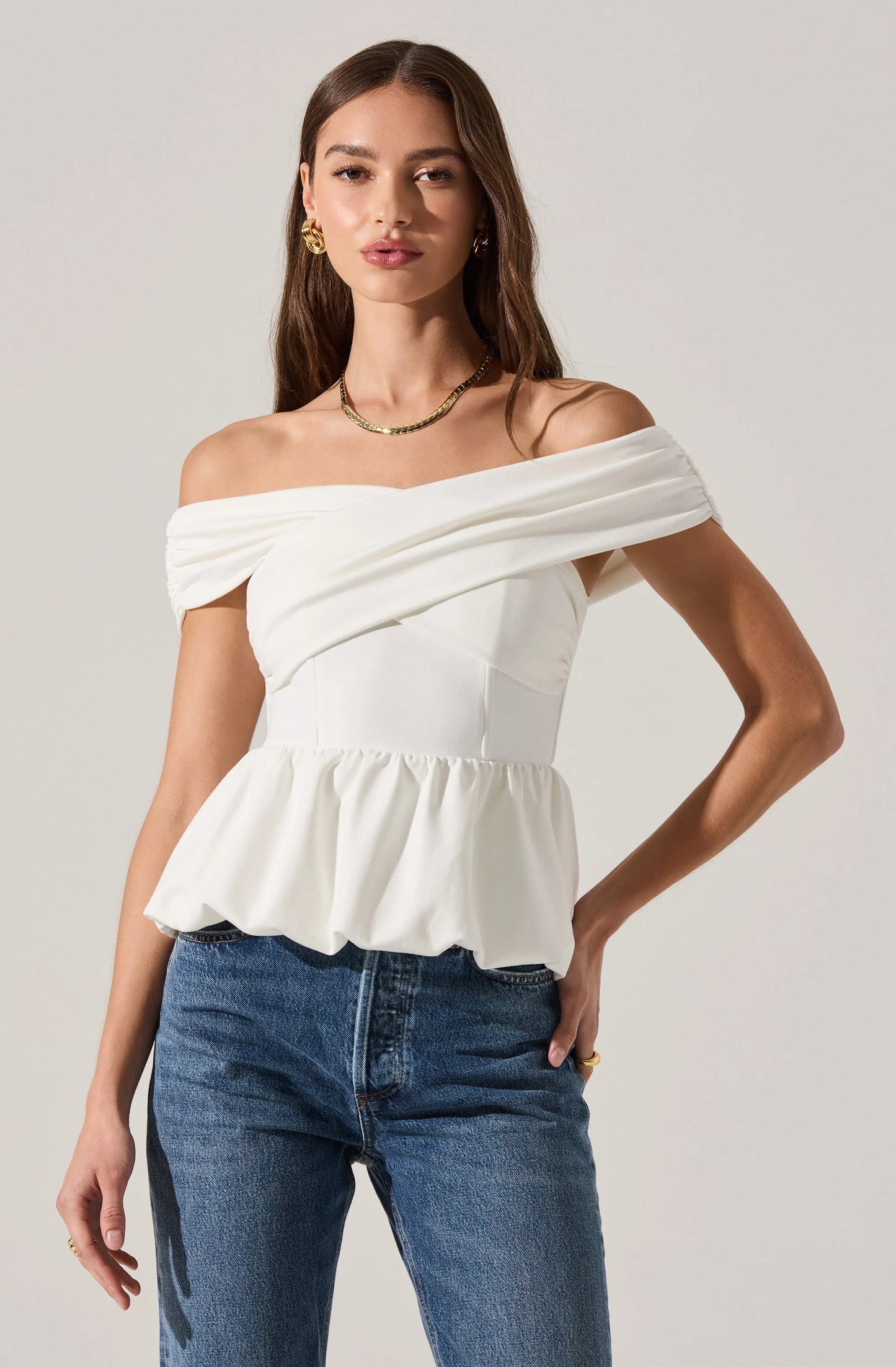 Tennille Off Shoulder Peplum Top - White