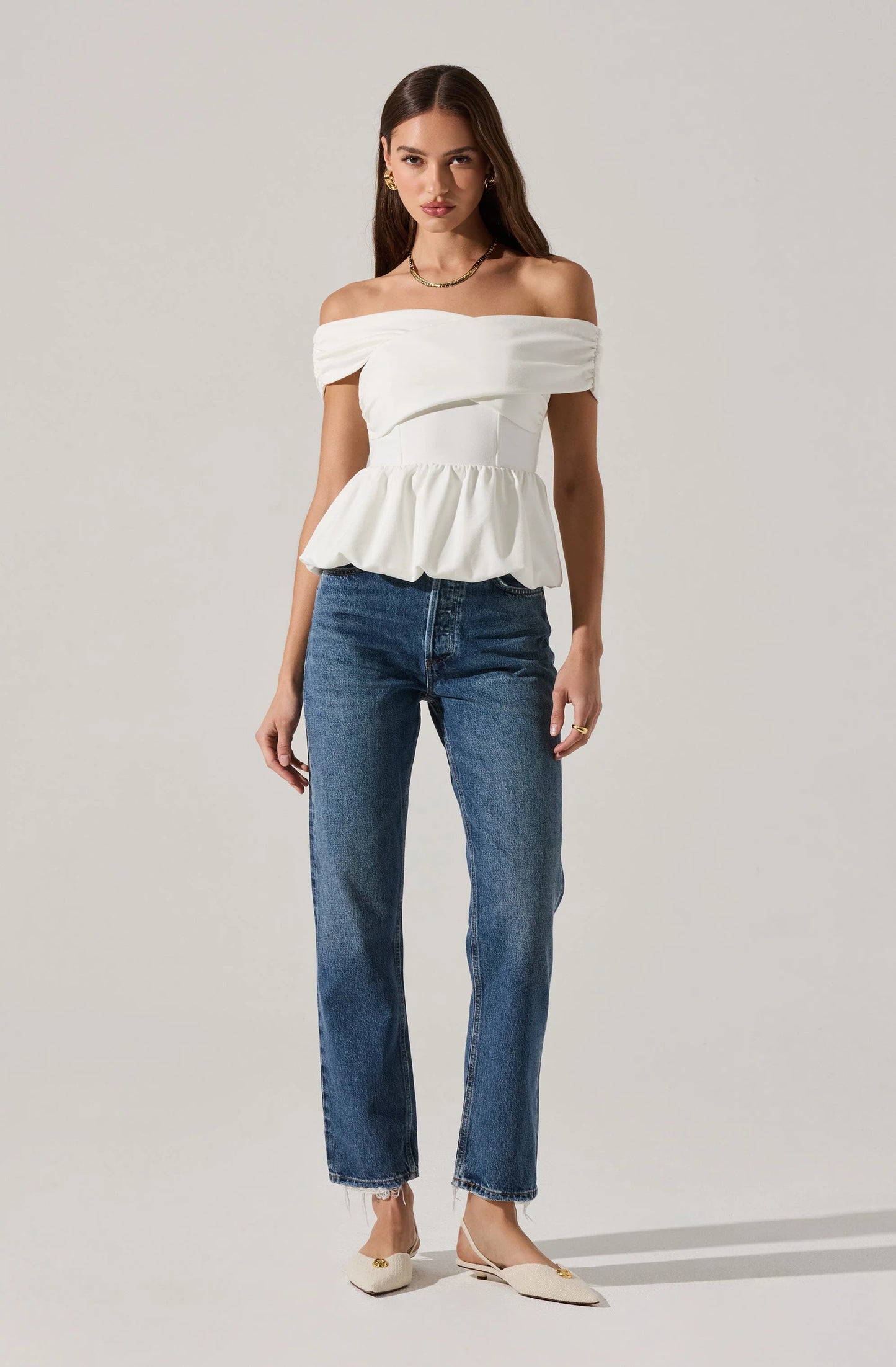Tennille Off Shoulder Peplum Top - White