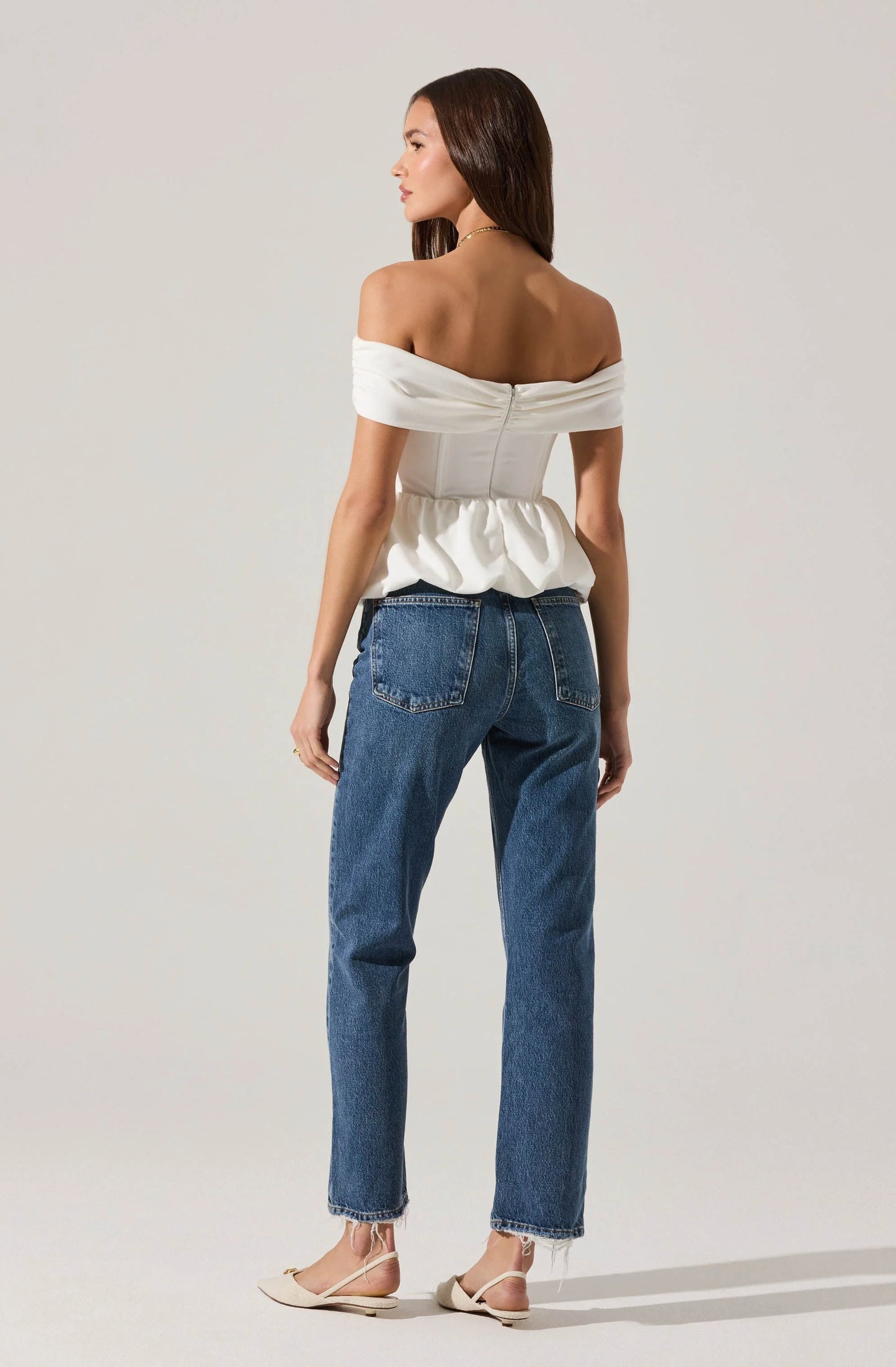 Tennille Off Shoulder Peplum Top - White