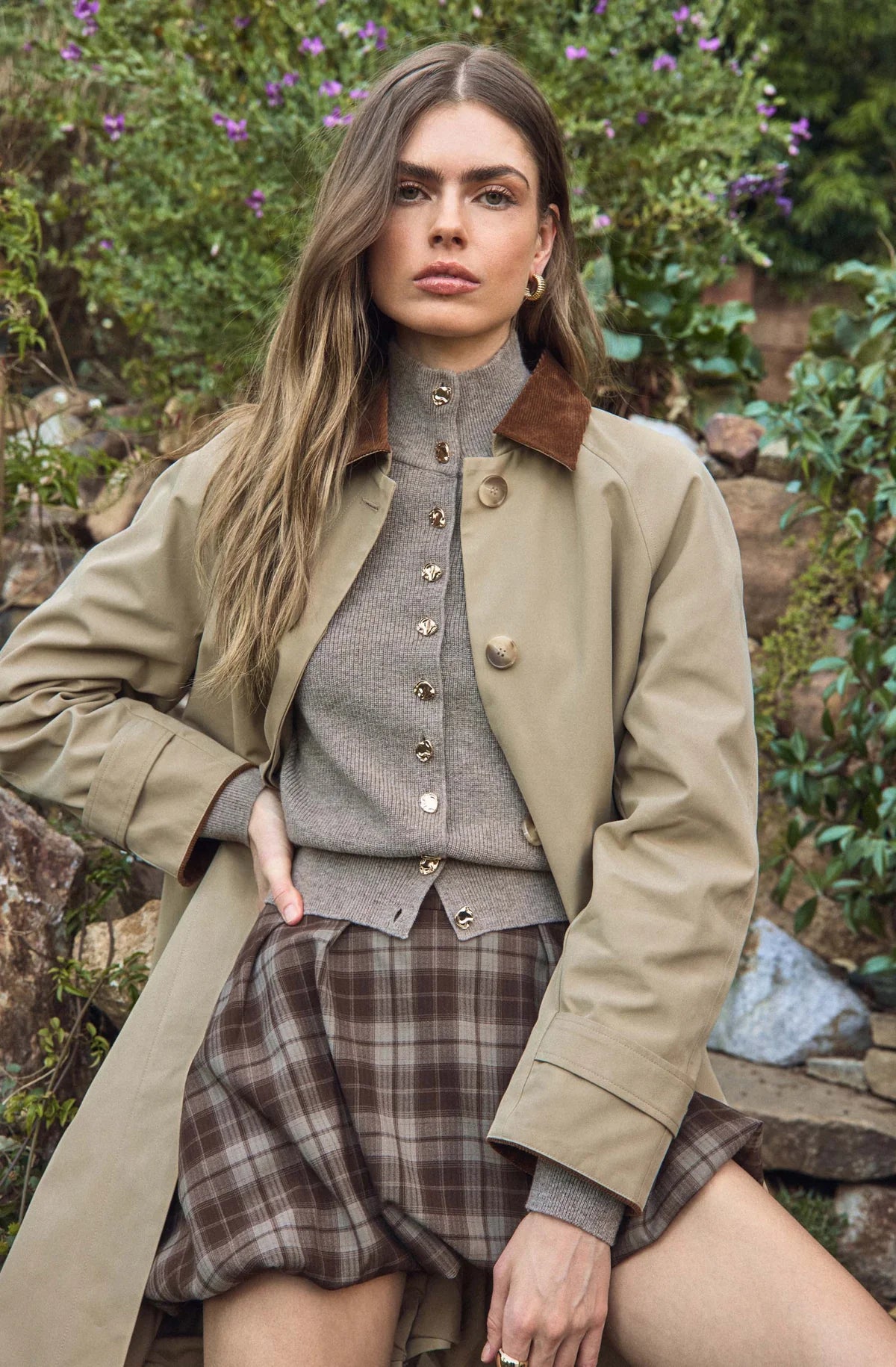 Tawni Mock Turtleneck Cardigan - Taupe