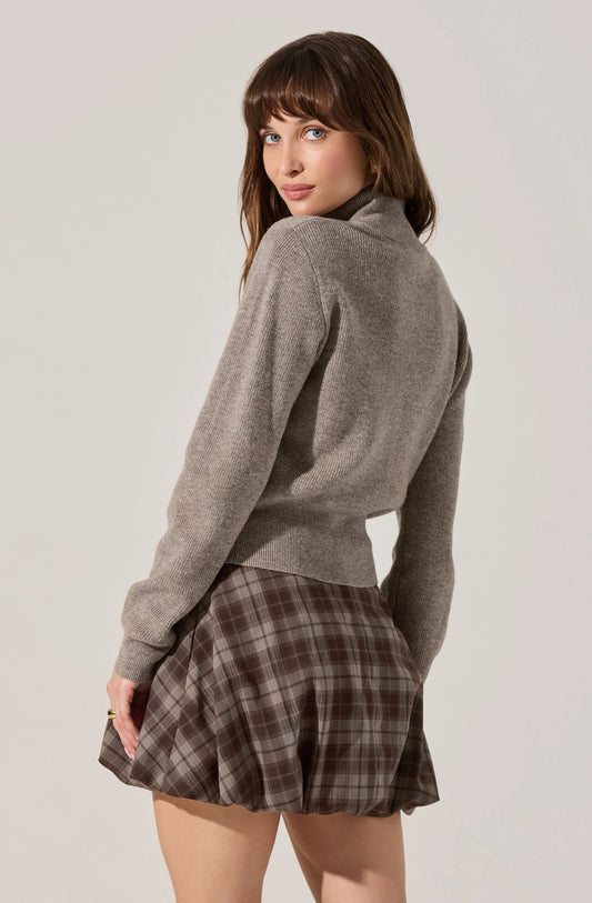 Tawni Mock Turtleneck Cardigan - Taupe