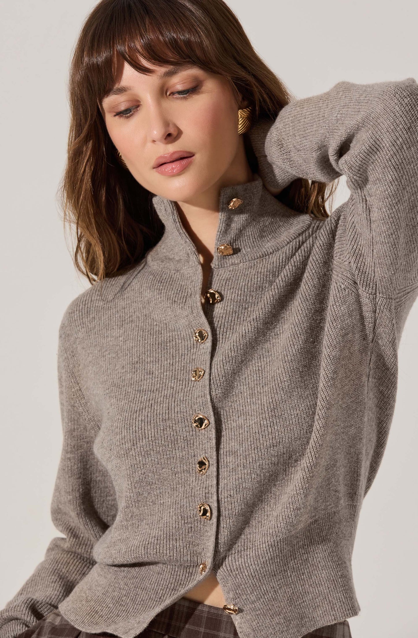 Tawni Mock Turtleneck Cardigan - Taupe