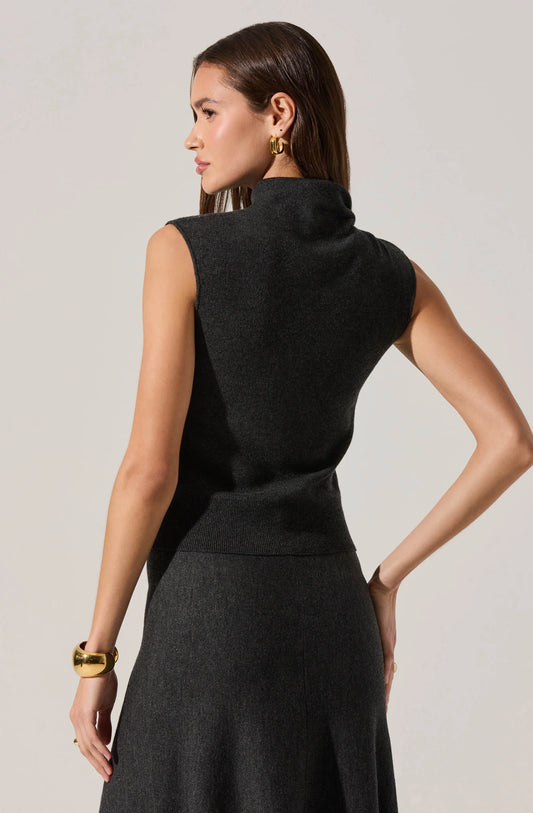 Deora Sleeveless Mock Neck Sweater - Charcoal
