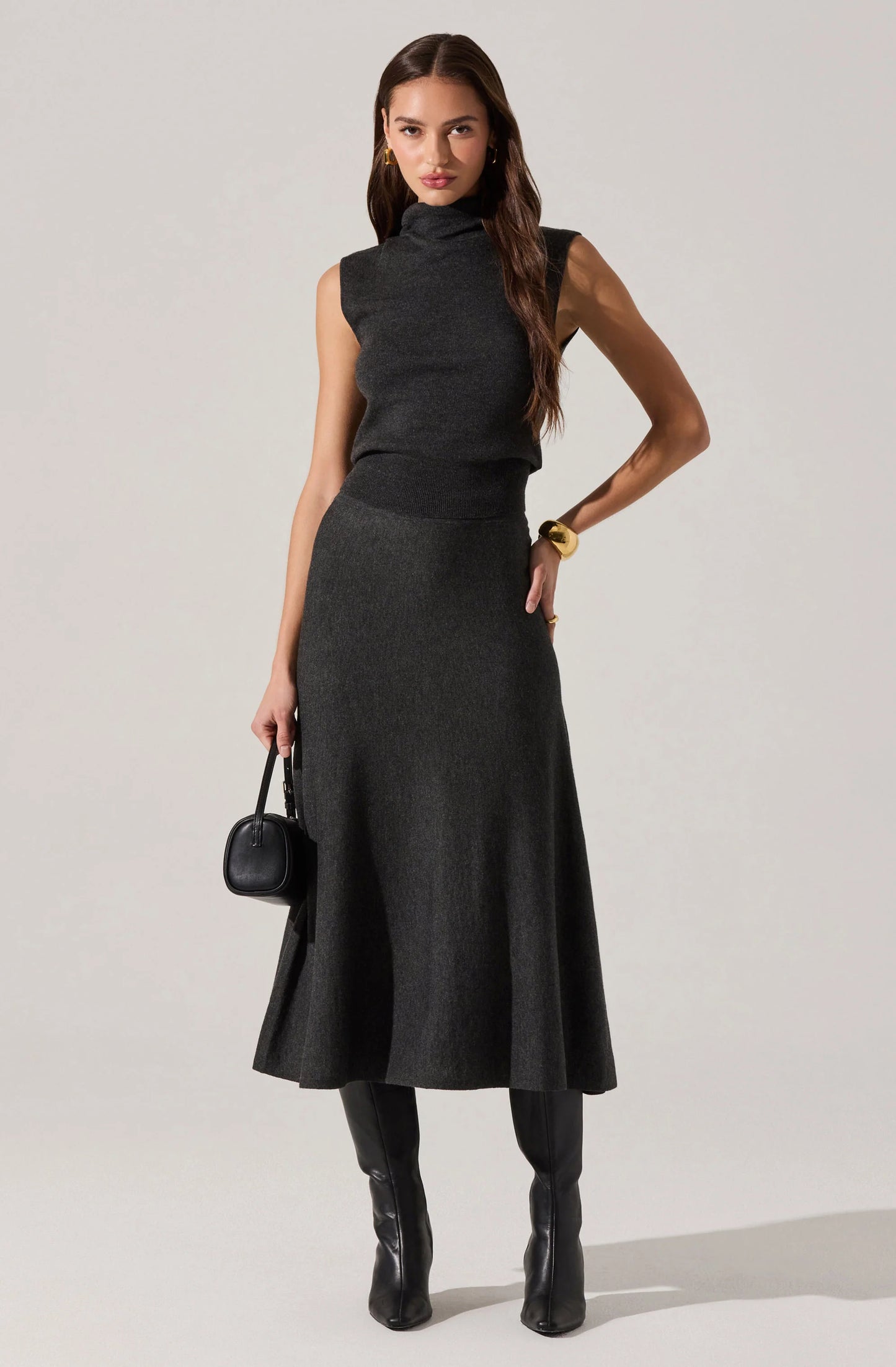 Deora Sleeveless Mock Neck Sweater - Charcoal
