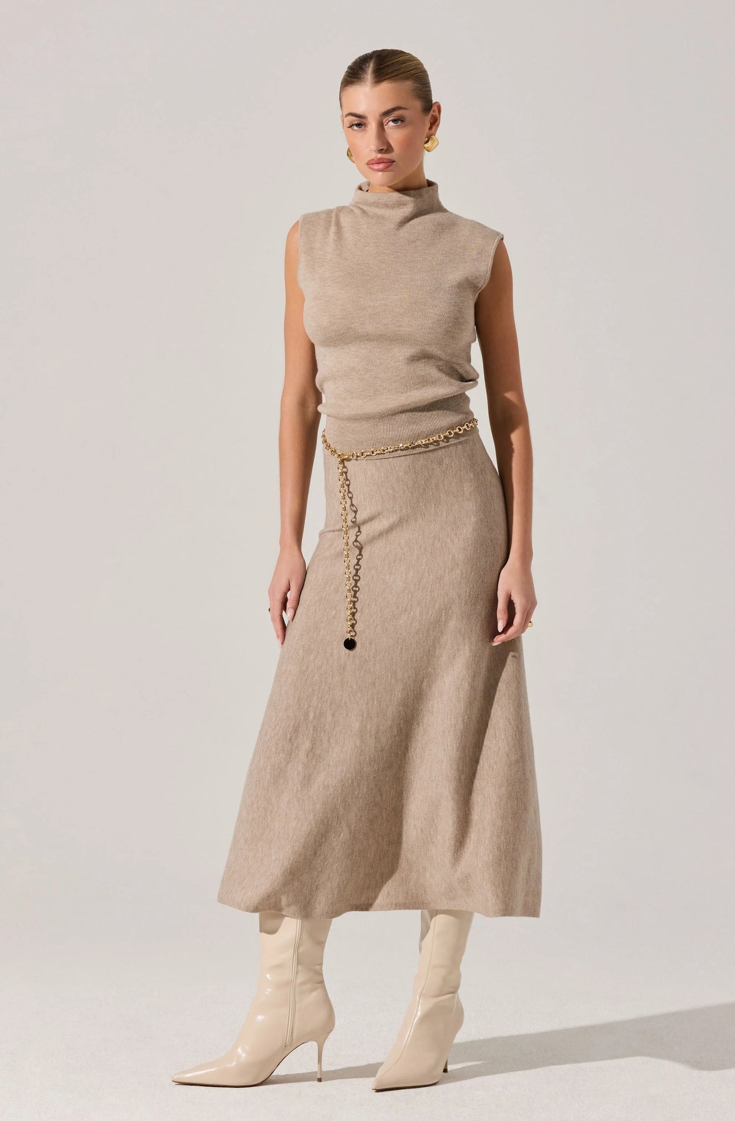 Deora Sleeveless Mock Neck Sweater - Taupe