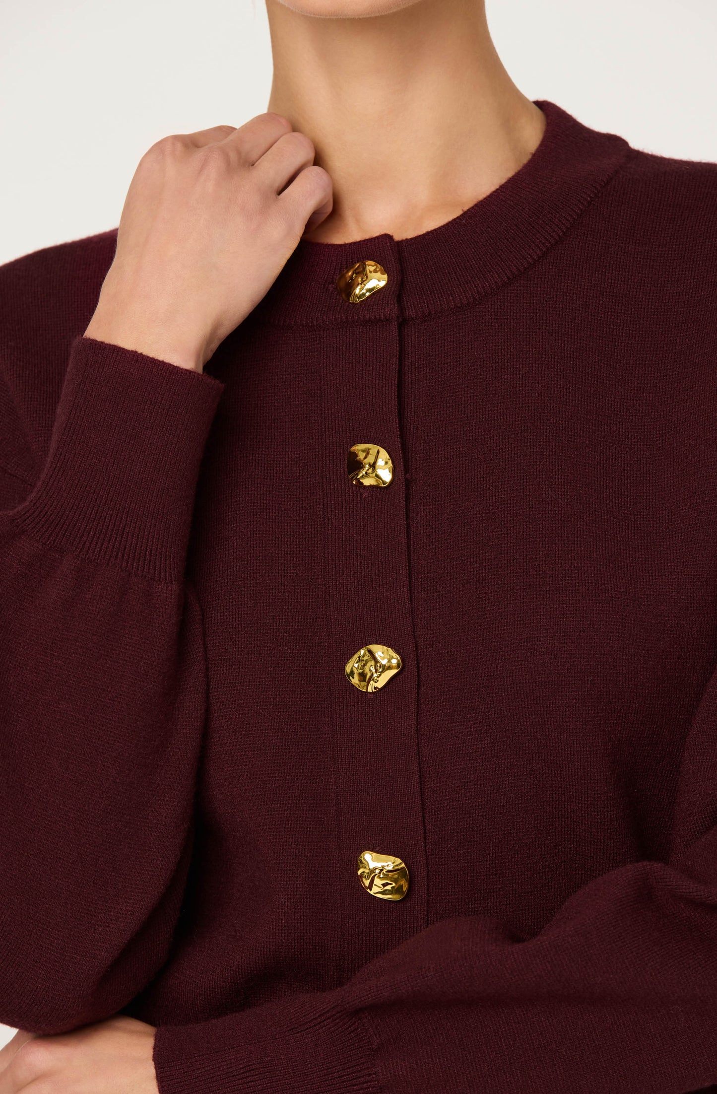 Eryn Crewneck Cardigan - Wine