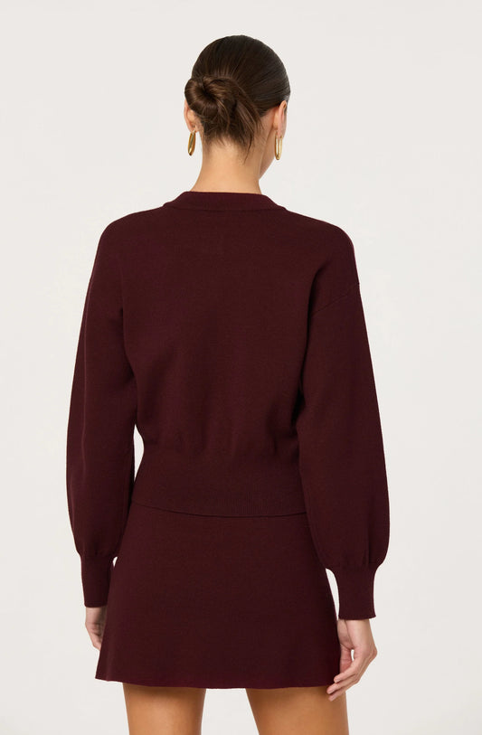 Eryn Crewneck Cardigan - Wine