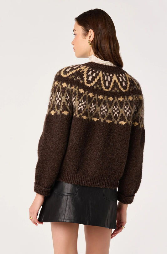 Irene Fair Isle Oversized Cardigan in Brown