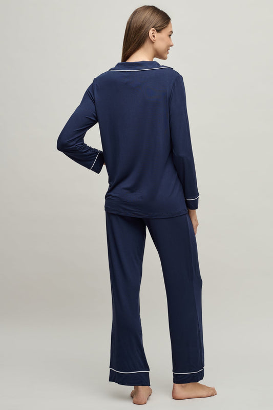 Luxe Milk Jersey® Piped Pajama Set - Indigo