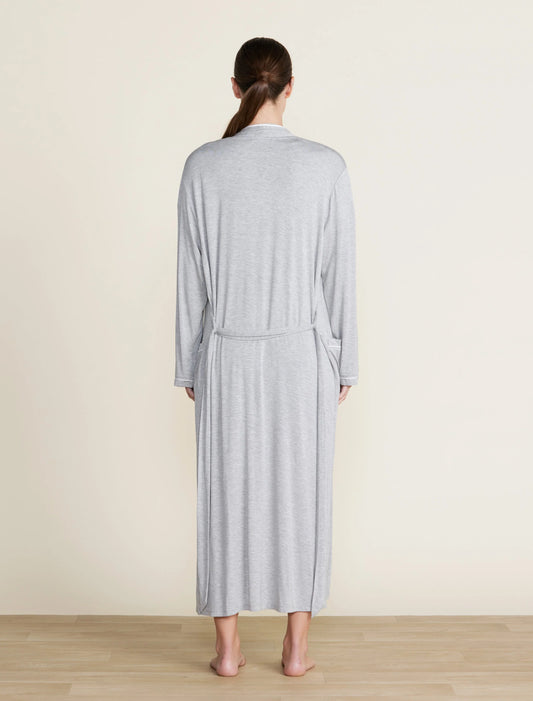 Malibu Collection® Soft Jersey Piped Robe - Heathered Gray/White