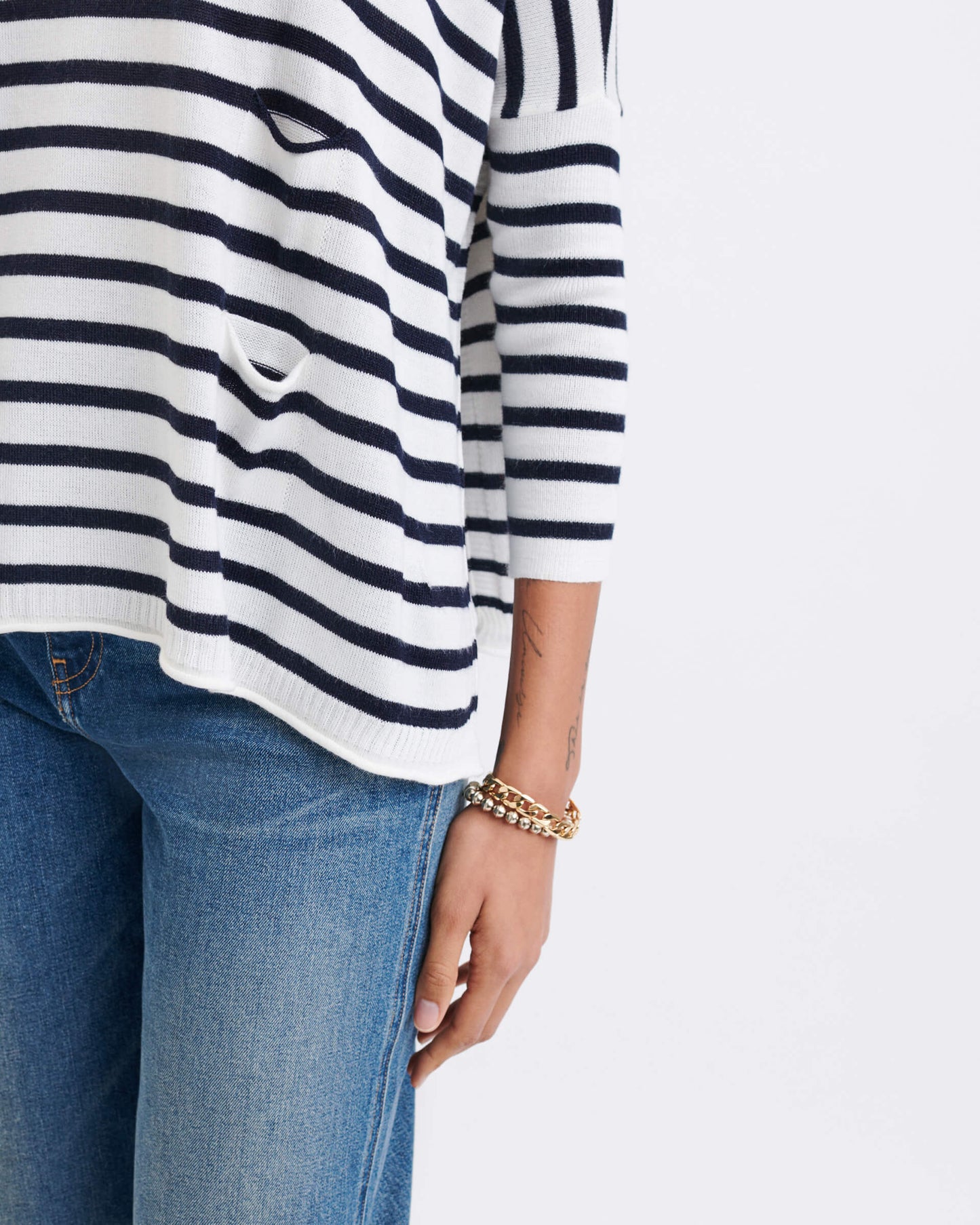 Catalina Crewneck Sweater - White/Navy Stripes