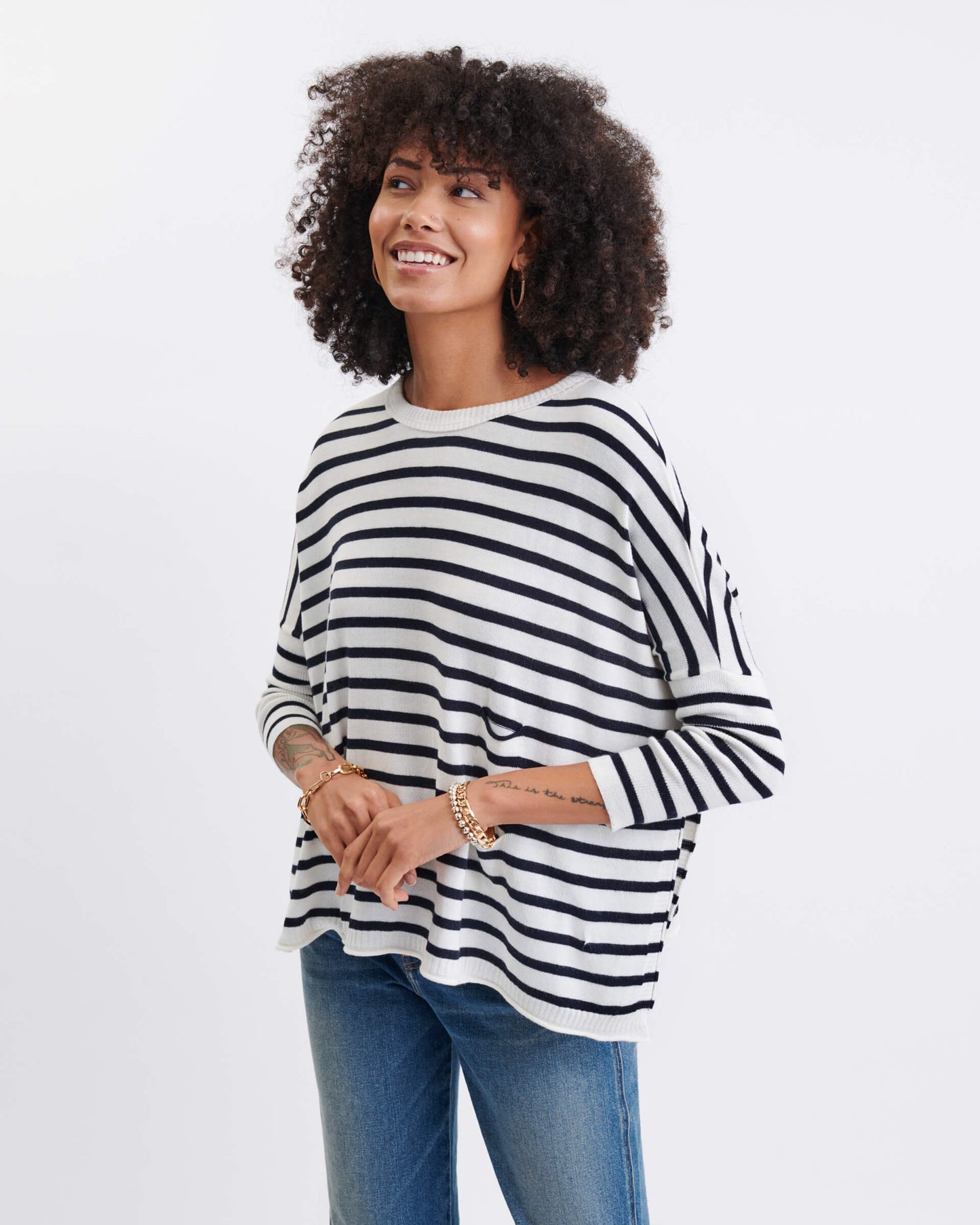 Catalina Crewneck Sweater - White/Navy Stripes