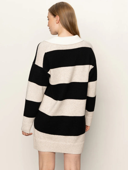 Polo Striped Sweater Dress - Heather Pearl w/Black