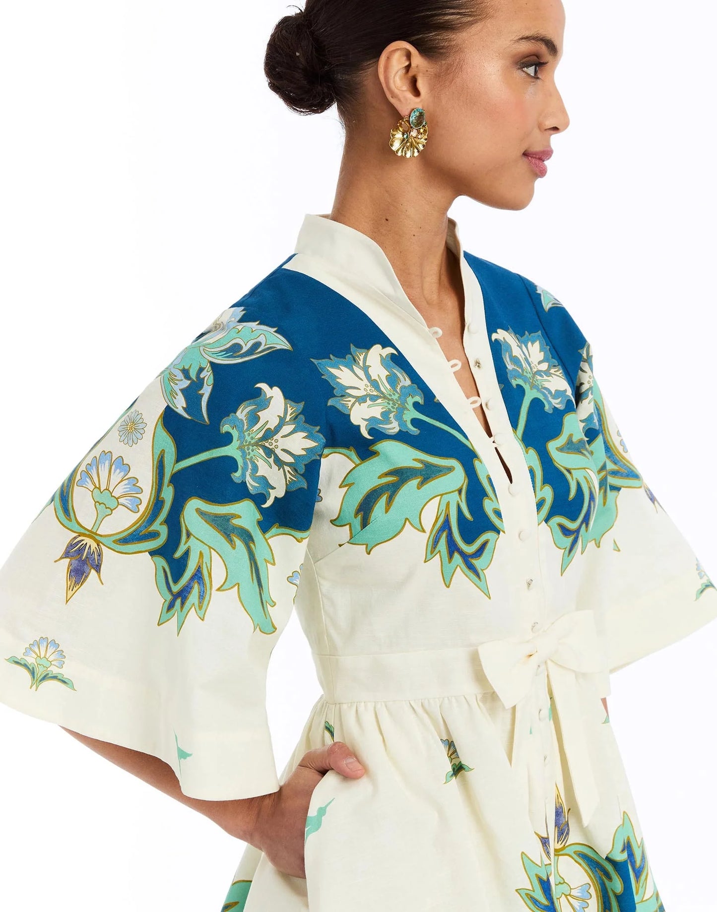 Mestiza - Carmen Mini Dress - Blue/Ivory Garden Mirage