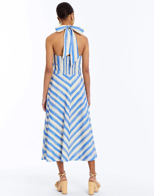 Mestiza - Copacabana Halter Midi Dress - Blue/Ivory Santorini Stripe