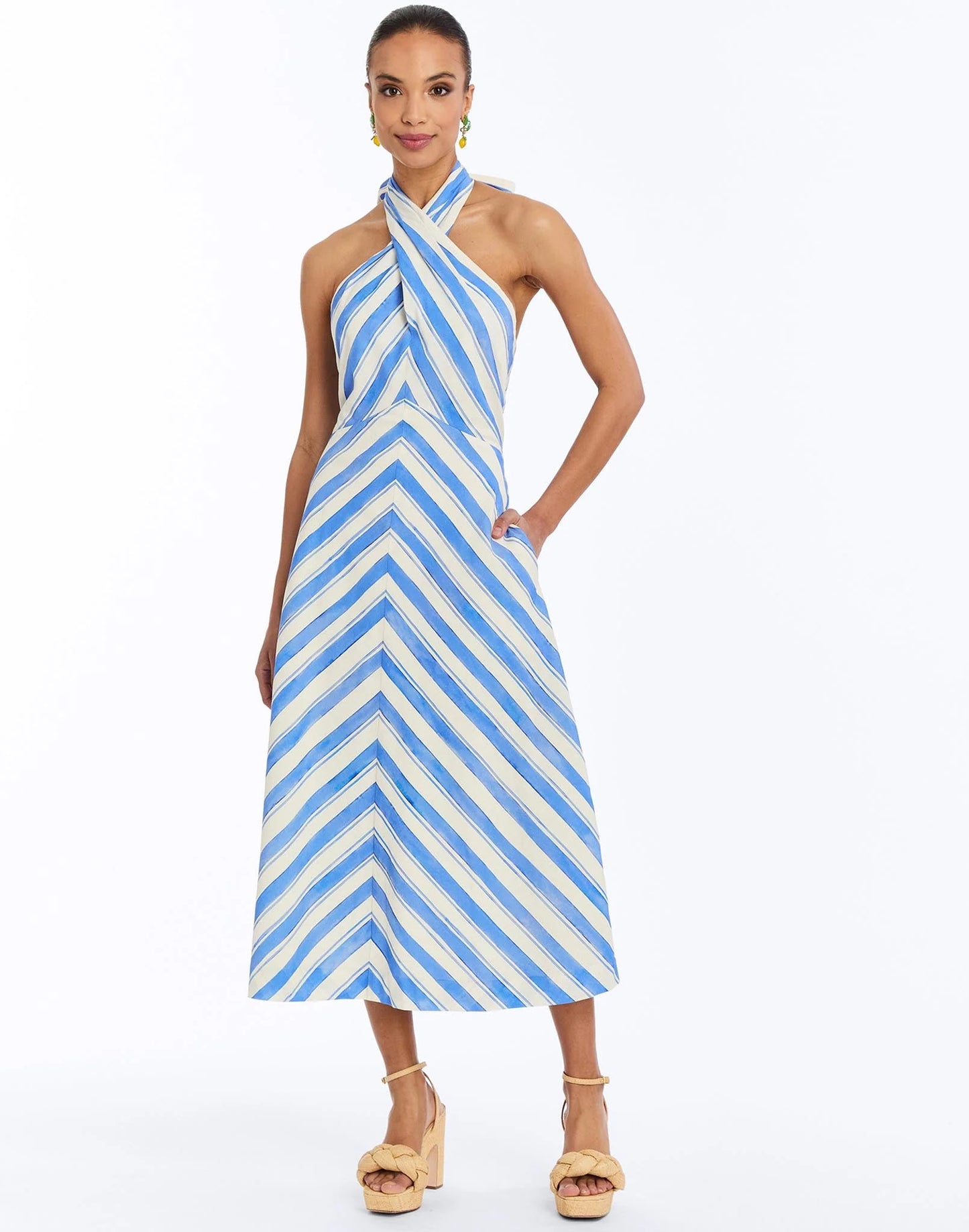Mestiza - Copacabana Halter Midi Dress - Blue/Ivory Santorini Stripe