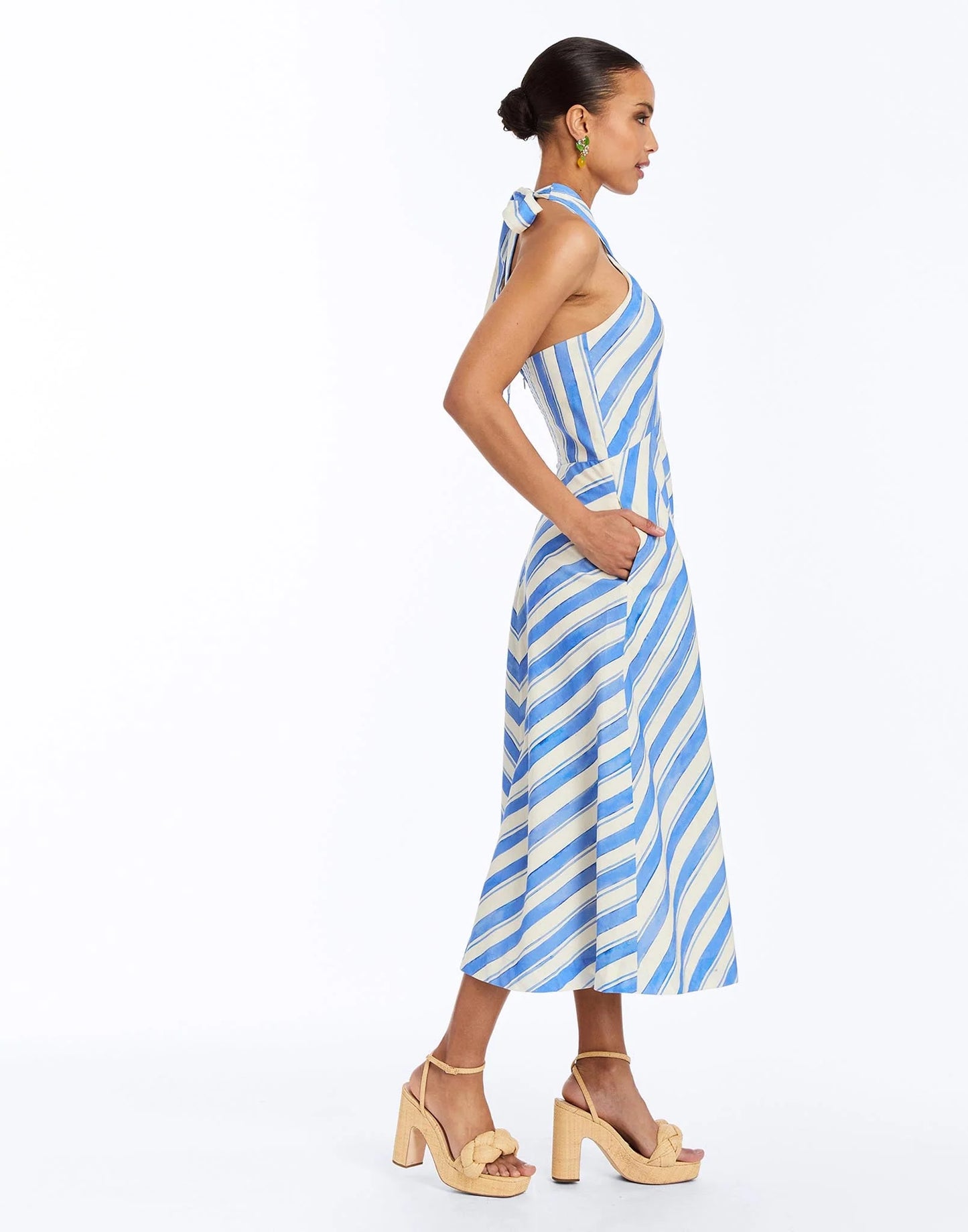 Mestiza - Copacabana Halter Midi Dress - Blue/Ivory Santorini Stripe