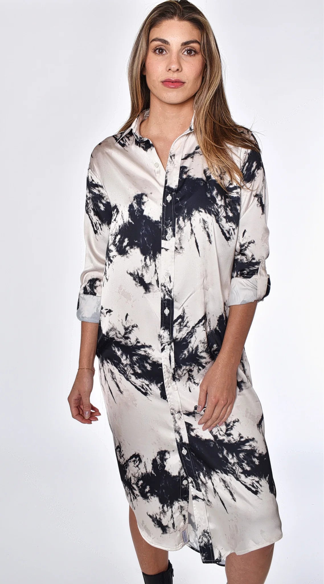 Black & White Tie Dye Tencel Midi Dress