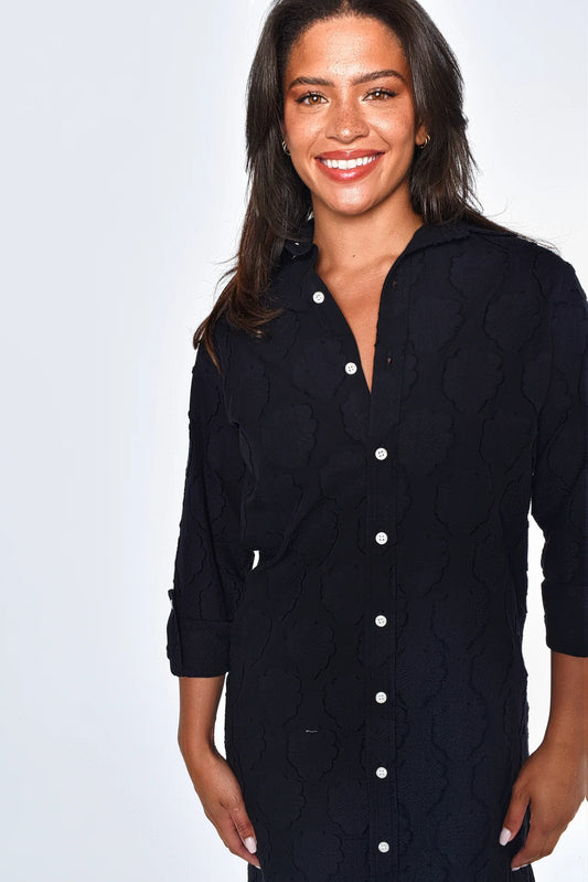 Black Cotton Flowers Girlfriend Midi Dress