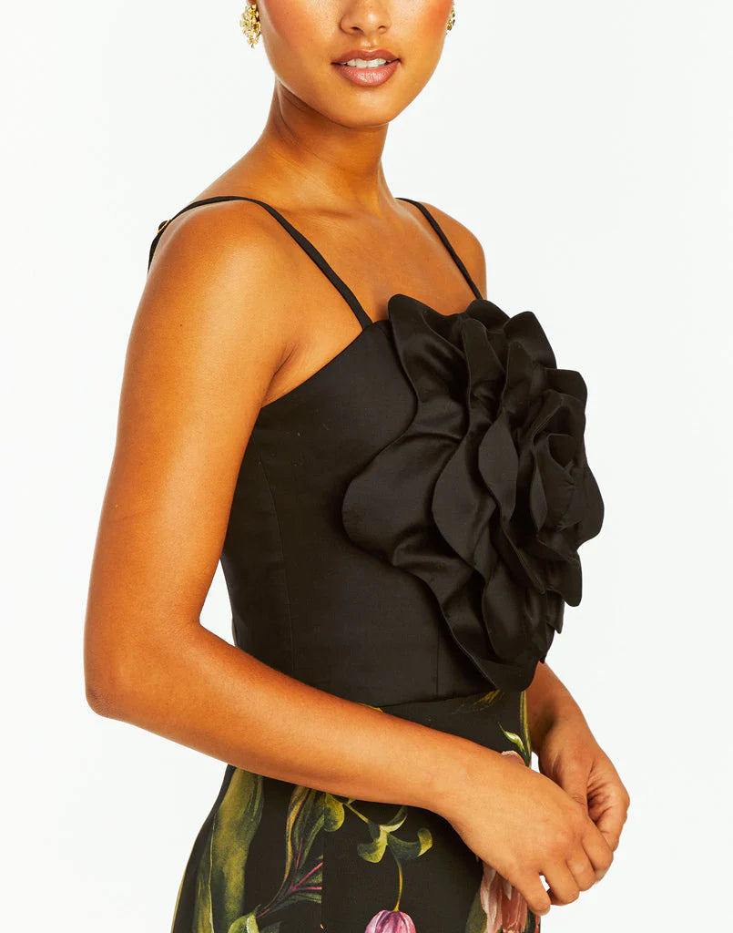 Dominique Flower Top - Black