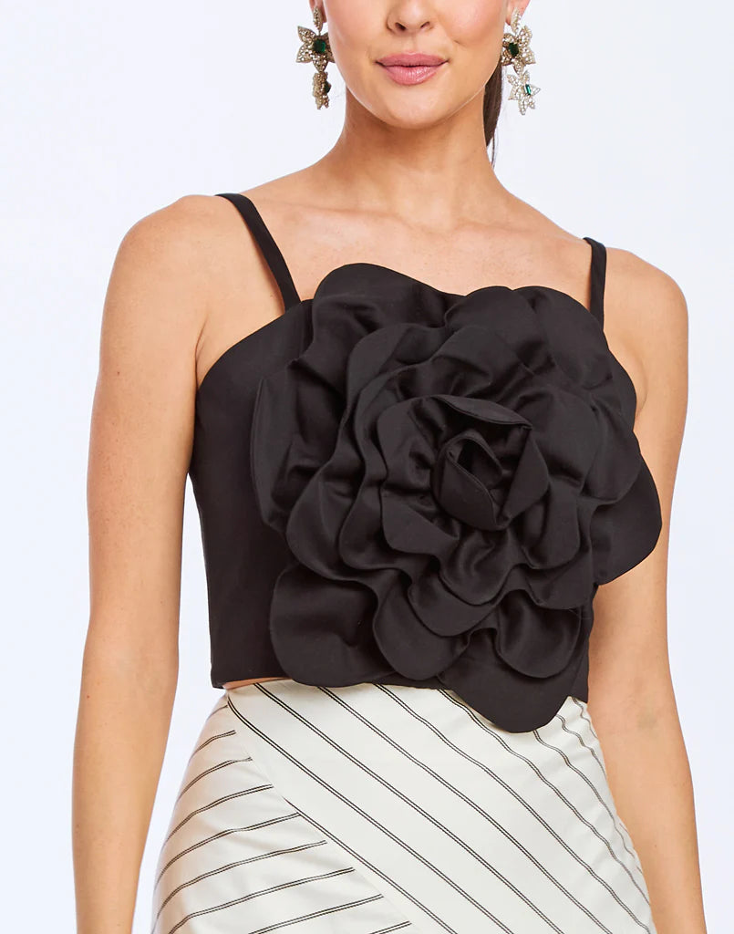 Dominique Flower Top - Black
