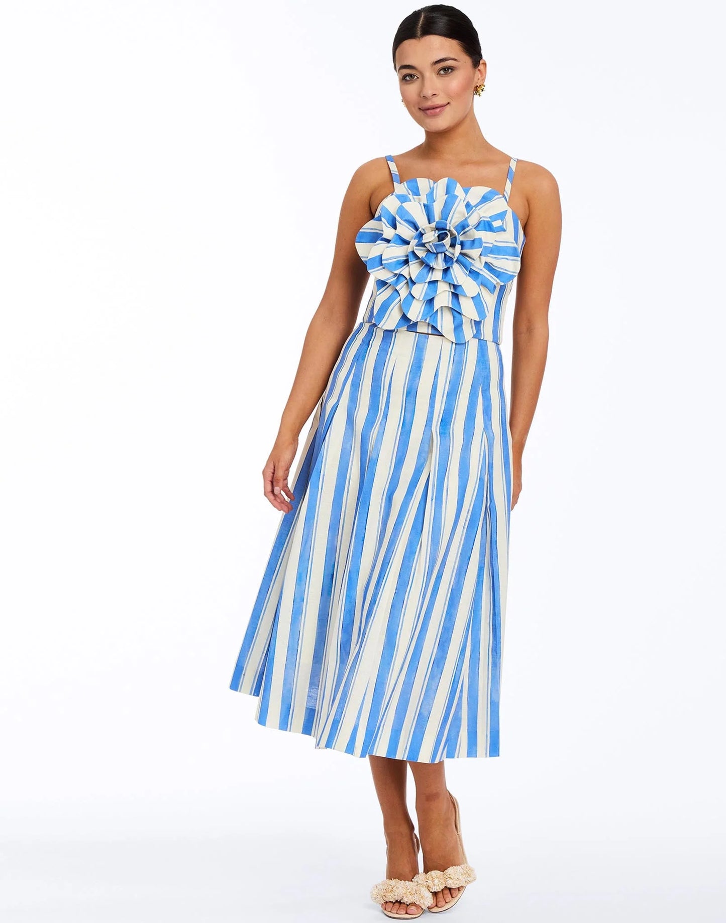 Dominique Flower Top - Blue/Ivory Santorini Stripe