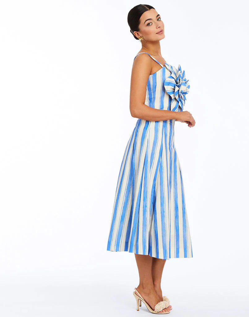 Dominique Flower Top - Blue/Ivory Santorini Stripe