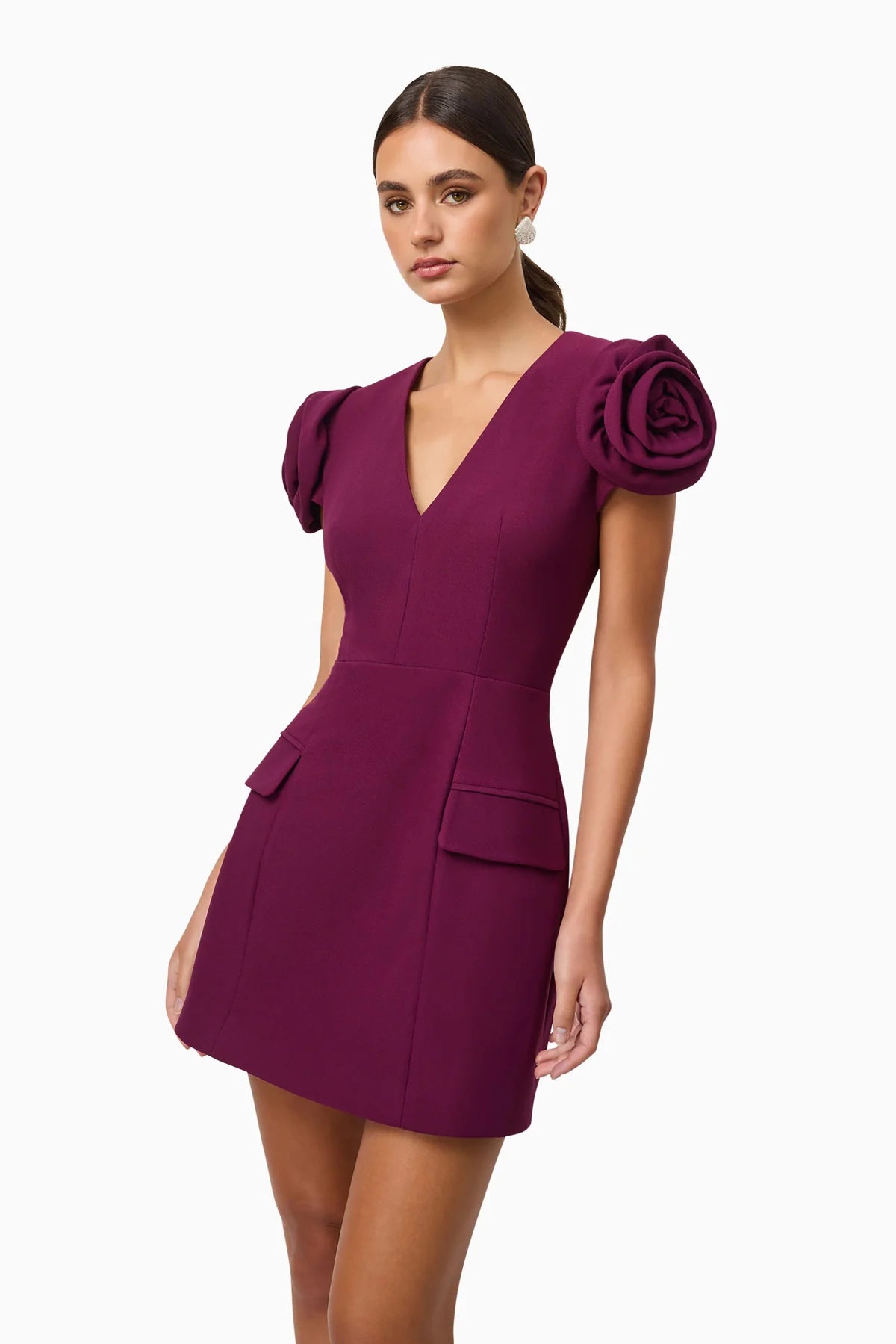 Theresa V-Neck Mini Dress - Burgundy - S - ELLIATT Theresa V-Neck Mini Dress - Burgundy - S - ELLIATT