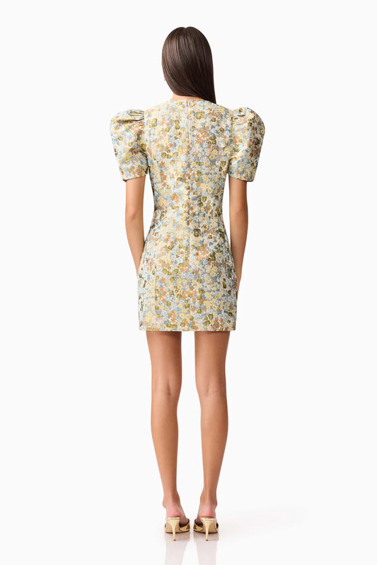 Tasmin Puff Sleeve Mini Dress in Blue & Yellow Floral
