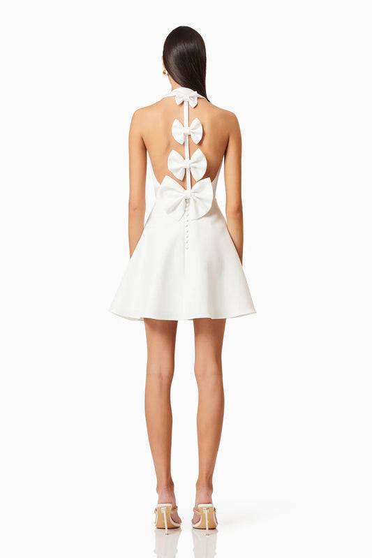 Geranium Mini Bow Dress in White
