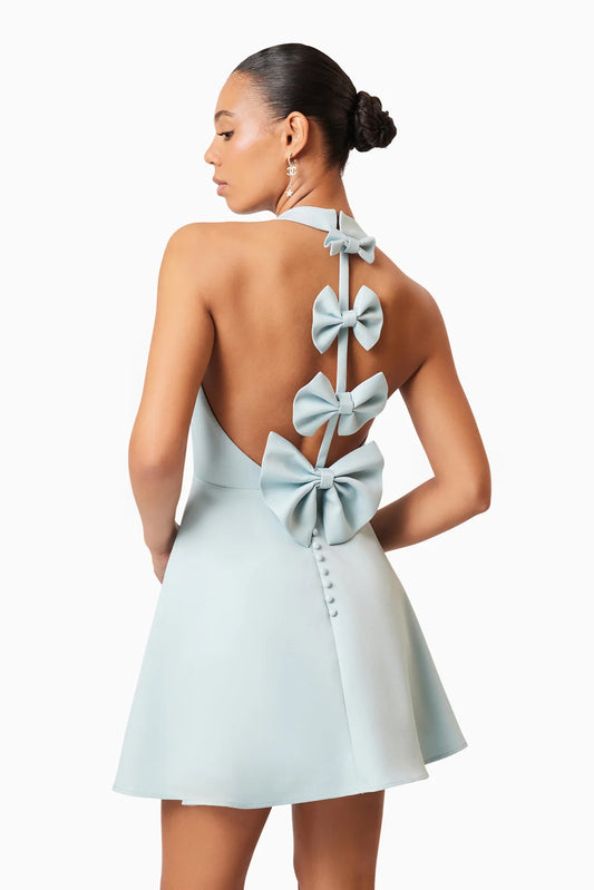 Geranium Mini Bow Dress in Blue