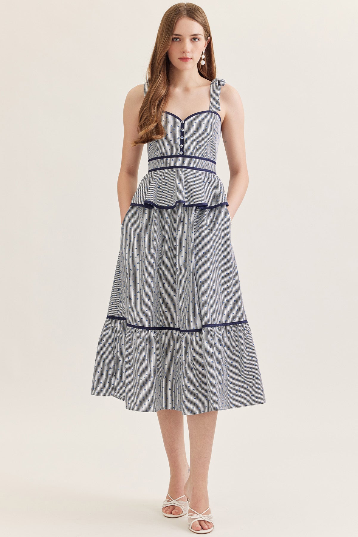 Clara Peplum Midi Dress - Navy