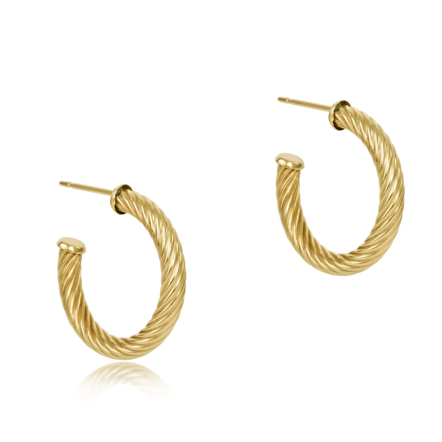 Round Gold 1.125" Post Hoop - 4mm Textured Twist