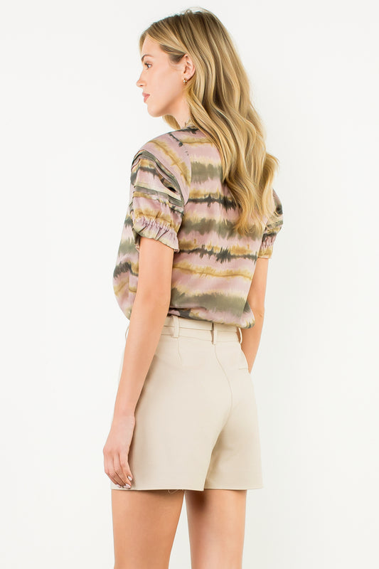 Puff Sleeve Tie Dye Top - Pink