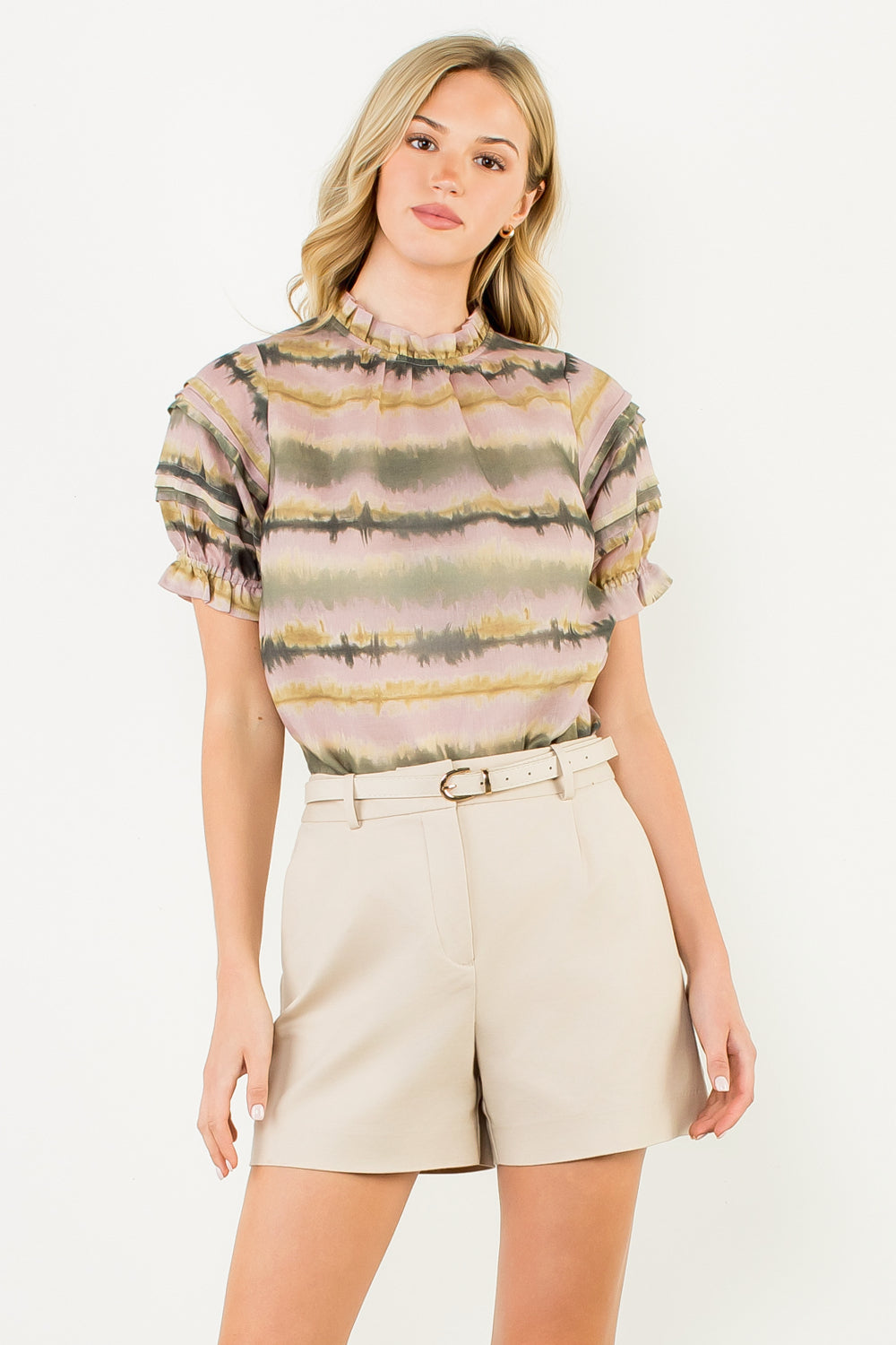 Puff Sleeve Tie Dye Top - Pink