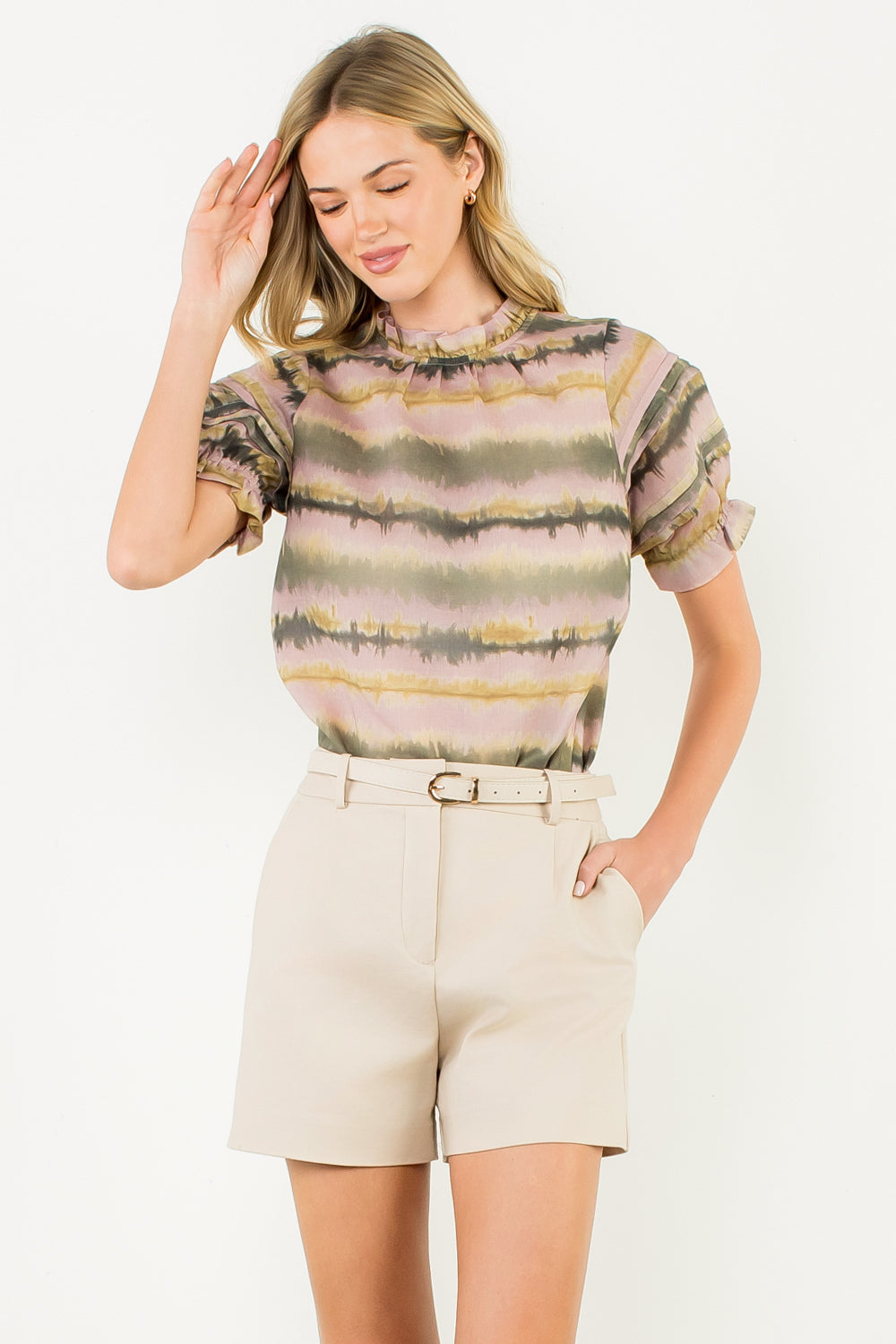 Puff Sleeve Tie Dye Top - Pink
