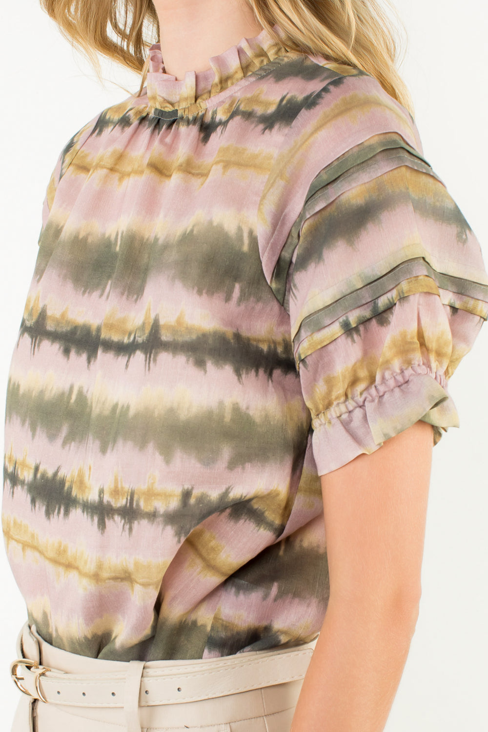 Puff Sleeve Tie Dye Top - Pink