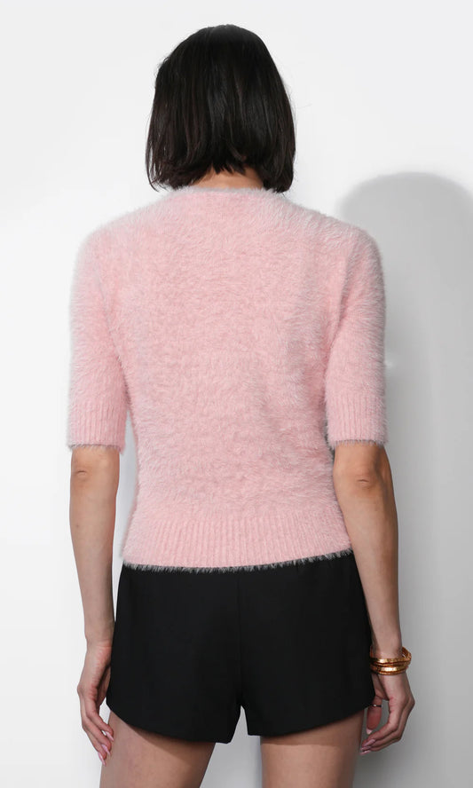 Odette Fuzzy Elbow Sleeve Knit Top - Pink Lemonade - Spinout