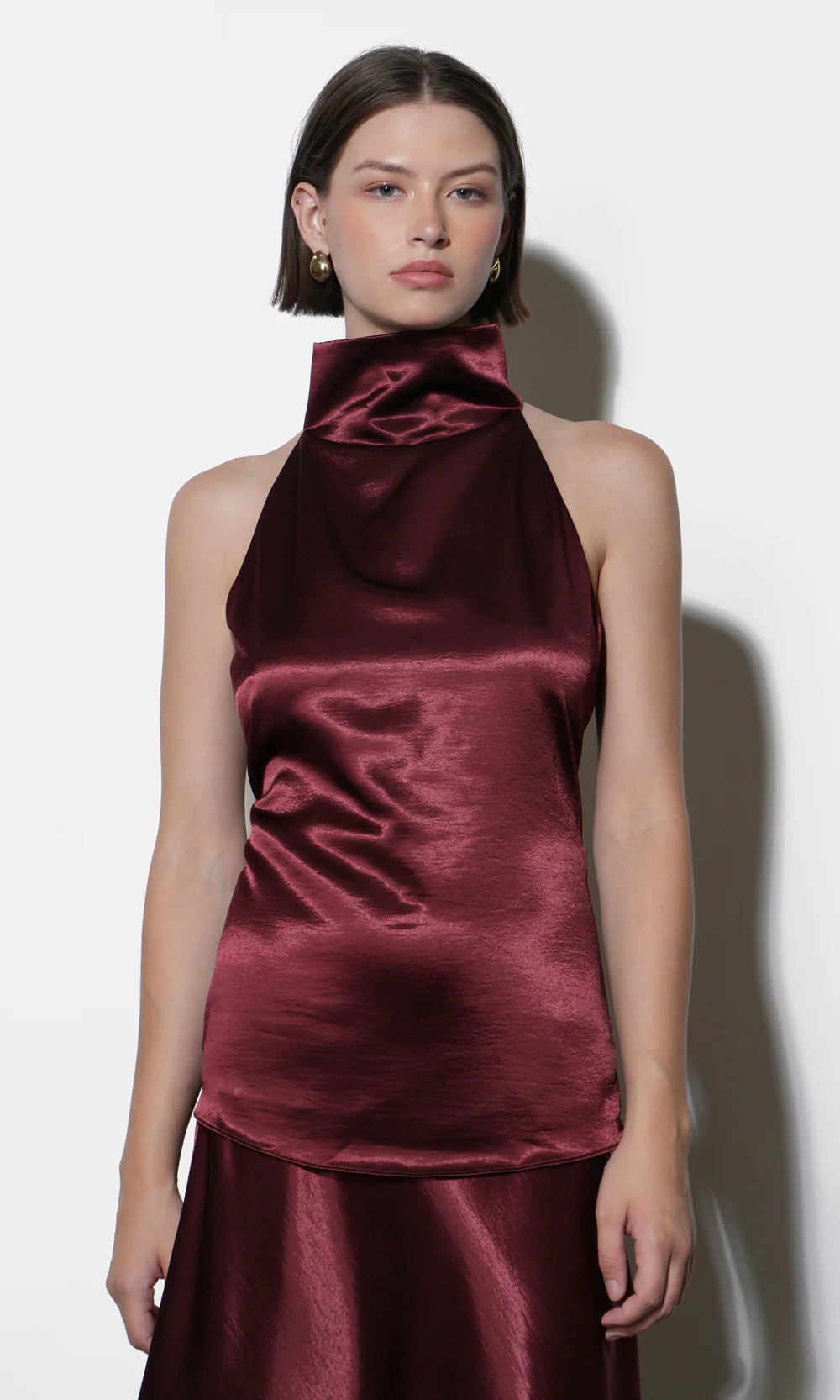 Addison Cowl Funnel Neck Halter Top - Dark Cherry